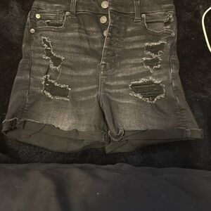 American Eagle Outfitters Black Jean Shorts Distressed High-Waisted